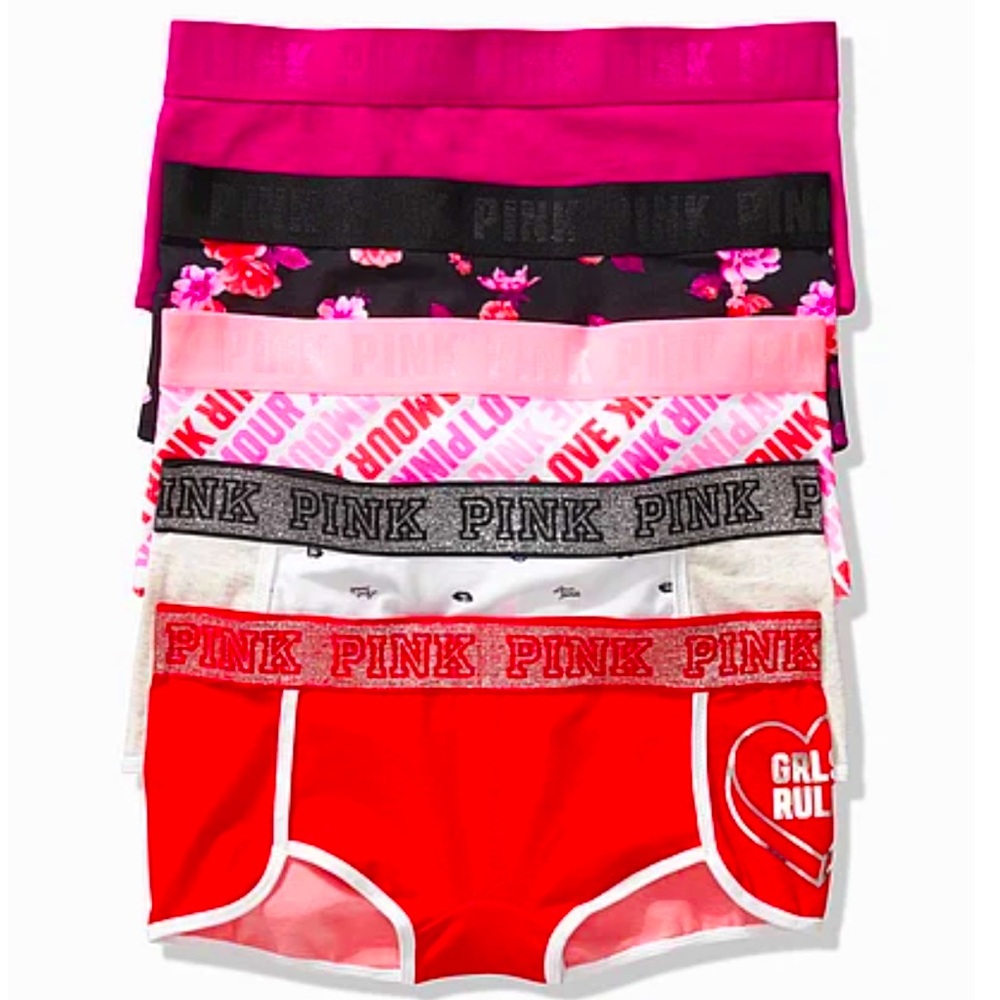 Victoria’s Secret PINK 5-Pack cotton Boyshort bundle Pink panties sparkle floral